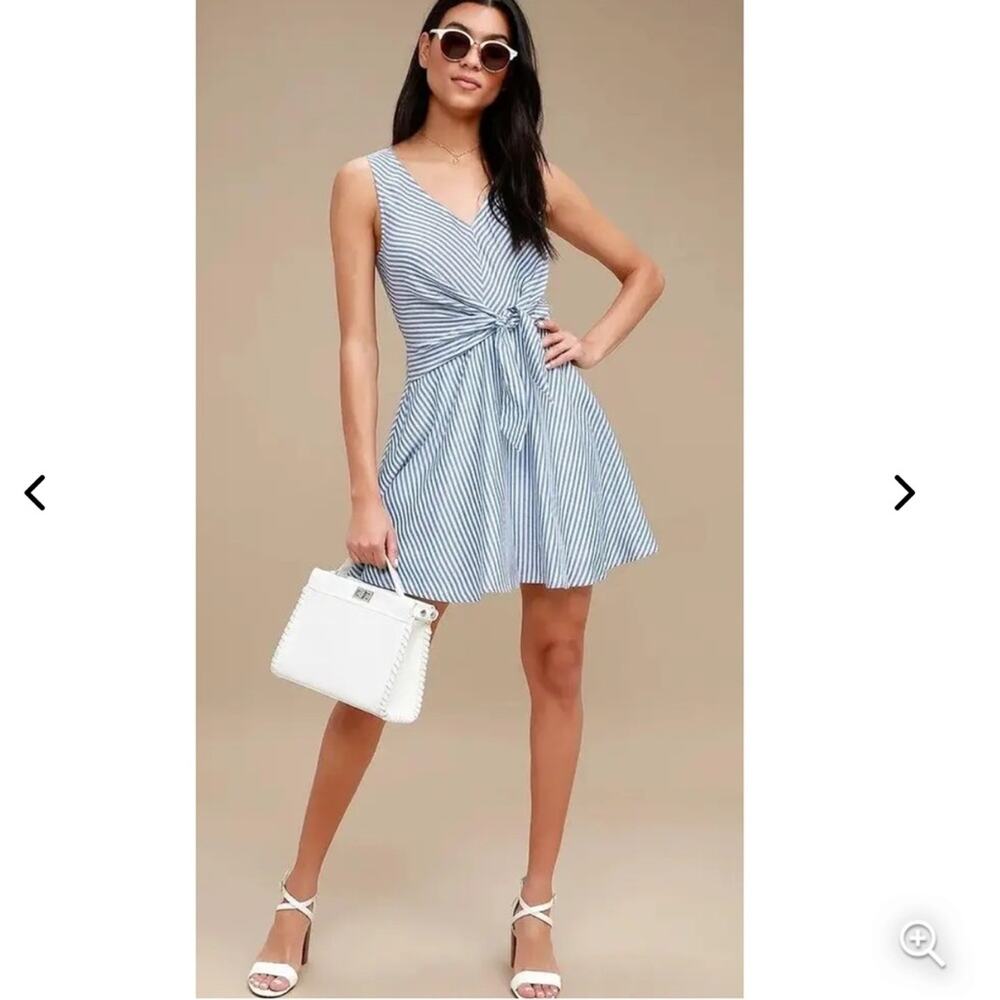Lulu's Teague Blue and White Striped Tie Front Dress size S